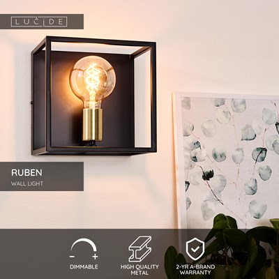 Lucide RUBEN - Wall light - 1xE27 - Black